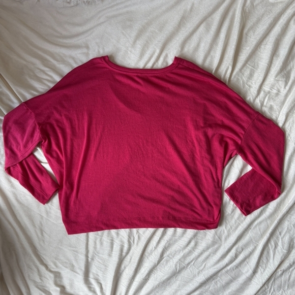 Anthropologie Pink Long Sleeve Boxy V-Neck Knit Top - Picture 6 of 7